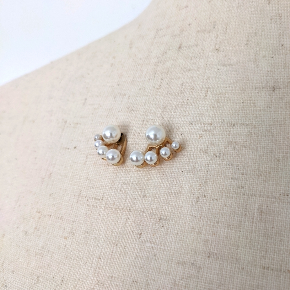 Vintage Pearl Studs with Detachable Leaf